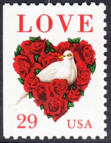 USA Michel 2437 / Scott 2814 postfrisch EINZELMARKE (links ungezähnt) - Grußmarke: Taube, Rosen