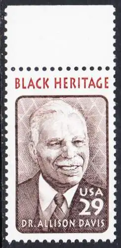 USA Michel 2434 / Scott 2816 postfrisch EINZELMARKE RAND oben (a2) - Schwarzamerikanisches Erbe: Allison Davis, Anthropologe und Psychologe