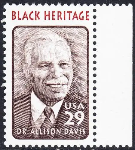 USA Michel 2434 / Scott 2816 postfrisch EINZELMARKE RAND rechts - Schwarzamerikanisches Erbe: Allison Davis, Anthropologe und Psychologe