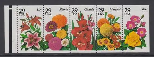 USA Michel 2450-2454 / Scott 2833a postfrisch Markenheftchenblatt(5) Rand links m/ Platten-# - Gartenblumen des Sommers