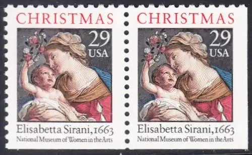 USA Michel 2526D / Scott 2871b postfrisch horiz.PAAR (unten / rechts ungezähnt) - Weihnachten: Maria mit Kind