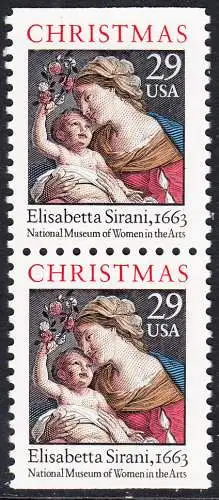 USA Michel 2526D / Scott 2871b postfrisch vert.PAAR (unten / oben ungezähnt) - Weihnachten: Maria mit Kind