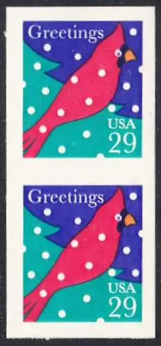 USA Michel 2529/ Scott 2874 postfrisch vert.PAAR - Weihnachten: Roter Kardinal