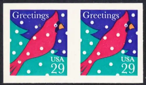 USA Michel 2529/ Scott 2874 postfrisch horiz.PAAR - Weihnachten: Roter Kardinal