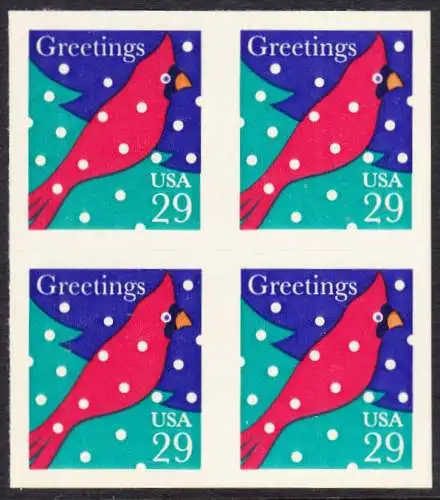 USA Michel 2529/ Scott 2874 postfrisch BLOCK - Weihnachten: Roter Kardinal