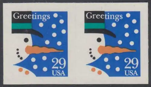 USA Michel 2422 / Scott 2803 postfrisch horiz.PAAR (a3) - Weihnachten: Schneemann