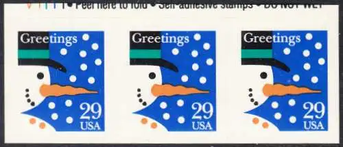 USA Michel 2422 / Scott 2803 postfrisch horiz.STRIP(3) - Weihnachten: Schneemann