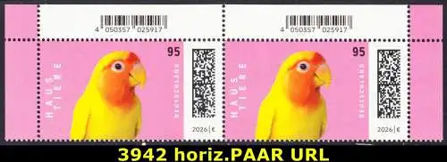 BUND 2026 Michel-# 3942 postfrisch horiz.PAAR ECKRÄNDER oben rechts/links