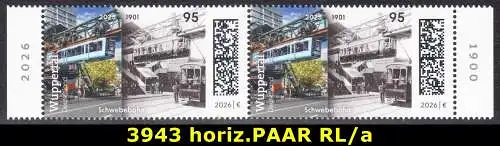 BUND 2026 Michel-# 3943 postfrisch horiz.PAAR RÄNDER rechts / links (a)