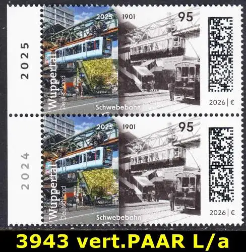 BUND 2026 Michel-# 3943 postfrisch  vert.PAAR RÄNDER links (a)