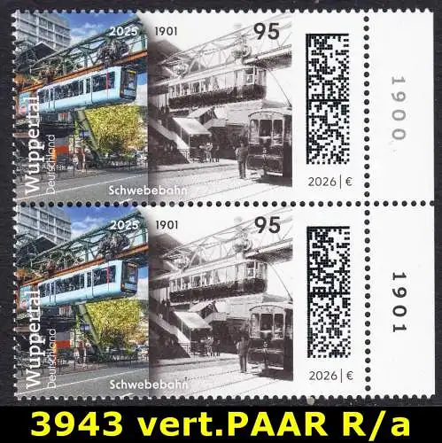 BUND 2026 Michel-# 3943 postfrisch  vert.PAAR RÄNDER rechts (a)