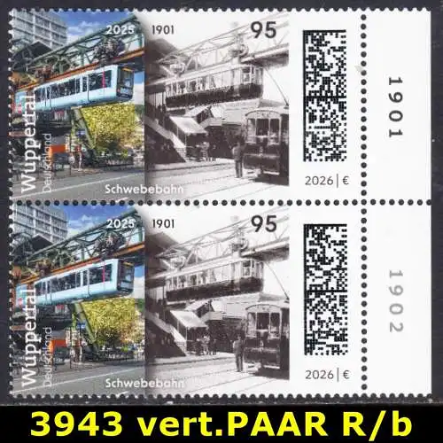 BUND 2026 Michel-# 3943 postfrisch  vert.PAAR RÄNDER rechts (b)