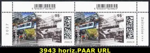 BUND 2026 Michel-# 3943 postfrisch  horiz.PAAR ECKRÄNDER oben rechts/links