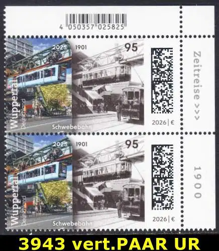 BUND 2026 Michel-# 3943 postfrisch  vert.PAAR ECKRAND oben rechts