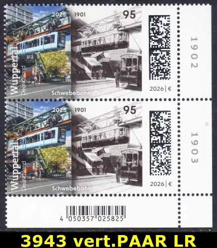 BUND 2026 Michel-# 3943 postfrisch  vert.PAAR ECKRAND unten rechts
