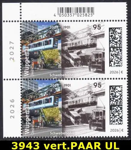BUND 2026 Michel-# 3943 postfrisch  vert.PAAR ECKRAND oben links