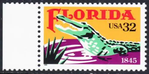 USA Michel 2545 / Scott 2950 postfrisch EINZELMARKE RAND links - 150 Jahre Staat Florida: Alligator