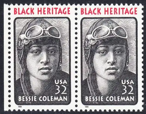 USA Michel 2558 / Scott 2956 postfrisch horiz.PAAR RAND links - Schwarzamerikanisches Erbe: Bessie Coleman, Pilotin