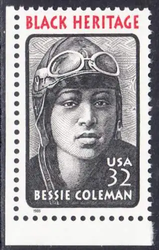USA Michel 2558 / Scott 2956 postfrisch EINZELMARKE ECKRAND unten links - Schwarzamerikanisches Erbe: Bessie Coleman, Pilotin