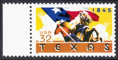 USA Michel 2575 / Scott 2968 postfrisch EINZELMARKE RAND links - 150 Jahre Staat Texas: Reiter mit texanischer Fahne