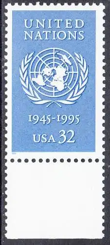 USA Michel 2582 / Scott 2974 postfrisch EINZELMARKE RAND unten (a5) - 50 Jahre Vereinte Nationen (UNO)