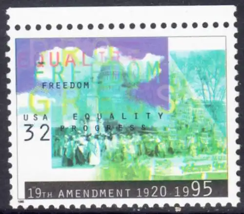USA Michel 2614 / Scott 2980 postfrisch EINZELMARKE RAND oben - Frauenwahlrecht: 75 Jahre 19. Verfassungszusatz
