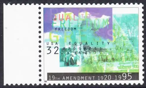 USA Michel 2614 / Scott 2980 postfrisch EINZELMARKE RAND links - Frauenwahlrecht: 75 Jahre 19. Verfassungszusatz