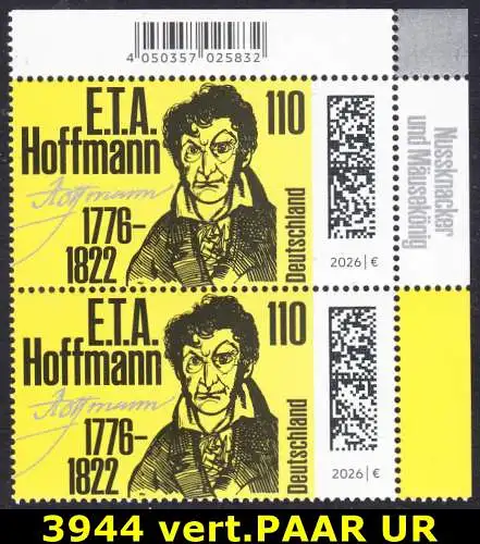 BUND 2026 Michel-# 3944 postfrisch vert.PAAR ECKRAND oben rechts 