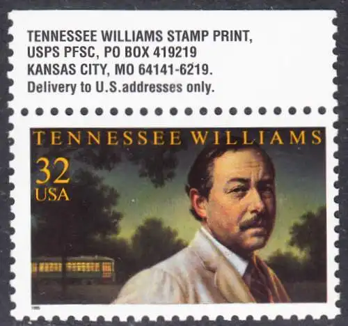 USA Michel 2673 / Scott 3002 postfrisch EINZELMARKE RAND oben - Tennessee Williams (1911-1983), Schriftsteller