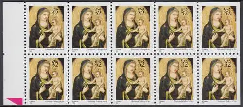 USA Michel 2674D / Scott 3003A postfrisch MARKENHEFTCHEN-BLATT(10) - Weihnachten: Maria mit Kind