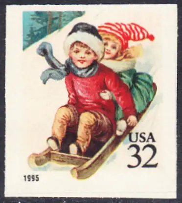 USA Michel 2676 / Scott 3013 postfrisch EINZELMARKE (a1 / aus Folioblatt) - Weihnachten: Kinder beim Rodeln