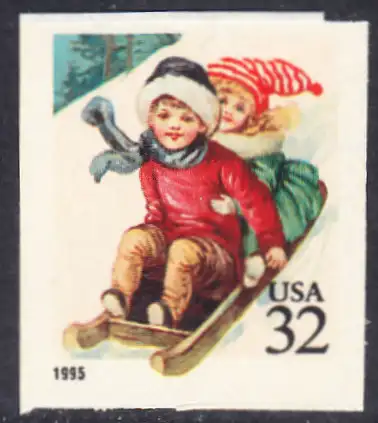 USA Michel 2676 / Scott 3013 postfrisch EINZELMARKE (a2 / aus Folioblatt) - Weihnachten: Kinder beim Rodeln