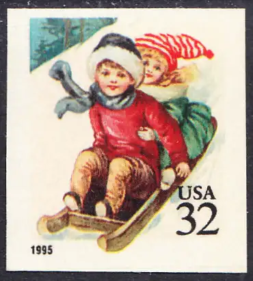 USA Michel 2676 / Scott 3013 postfrisch EINZELMARKE (a3 / aus Folioblatt) - Weihnachten: Kinder beim Rodeln