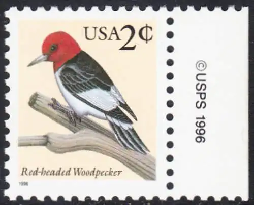 USA Michel 2692 / Scott 3032 postfrisch EINZELMARKE Rand rechts (a2) - Tiere: Rotkopfspecht