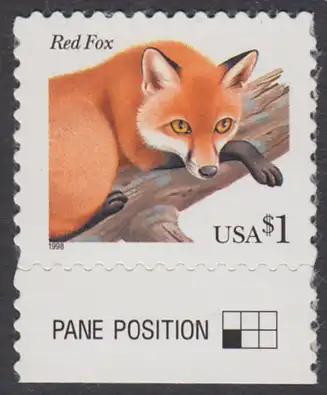 USA Michel 3000 / Scott 3036 postfrisch EINZELMARKE RAND unten - Tiere: Rotfuchs