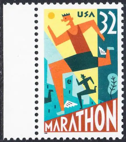 USA Michel 2703 / Scott 3067 postfrisch EINZELMARKE RAND links (a1) - 100 Jahre Marathonlauf