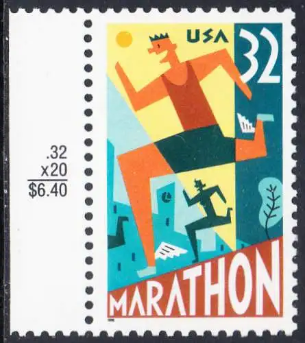 USA Michel 2703 / Scott 3067 postfrisch EINZELMARKE RAND links (a2) - 100 Jahre Marathonlauf