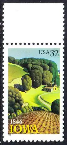 USA Michel 2751 / Scott 3088 postfrisch EINZELMARKE RAND oben - 150 Jahre Staat lowa; Landschaft in Iowa