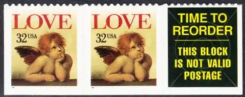 USA Michel 2690 / Scott 3030 postfrisch horiz.STRIP(2+1) (aus Folioblatt) w/Tab - Grußmarke: Engel