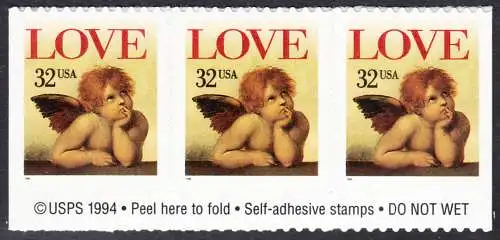 USA Michel 2690 / Scott 3030 postfrisch horiz.STRIP(3) (aus Folioblatt) m/ Copyright Symbol - Grußmarke: Engel