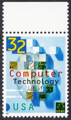 USA Michel 2784 / Scott 3106 postfrisch EINZELMARKE RAND oben - 50 Jahre Computertechnologie in den USA: Teile von Schaltkreisen