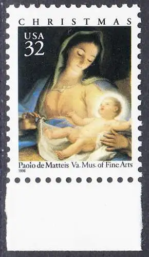 USA Michel 2798 / Scott 3107 postfrisch EINZELMARKE RAND unten - Weihnachten: Maria mit Kind