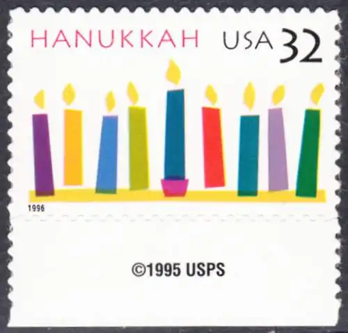 USA Michel 2794 / Scott 3118 postfrisch EINZELMARKE RAND unten m/ Copyright Symbol - Hanukka; Kerzen