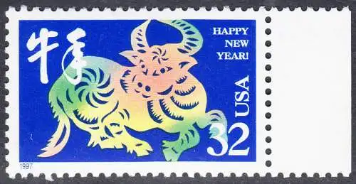 USA Michel 2800 / Scott 3120 postfrisch EINZELMARKE RAND rechts - Chinesisches Neujahr: Jahr des Ochsen