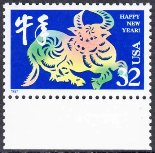 USA Michel 2800 / Scott 3120 postfrisch EINZELMARKE RAND unten - Chinesisches Neujahr: Jahr des Ochsen