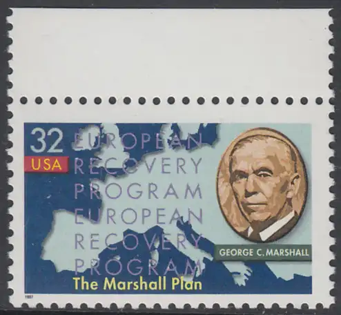 USA Michel 2832 / Scott 3141 postfrisch EINZELMARKE RAND oben - Marshall Plan