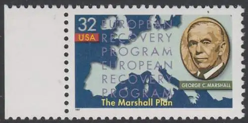 USA Michel 2832 / Scott 3141 postfrisch EINZELMARKE RAND links - Marshall Plan