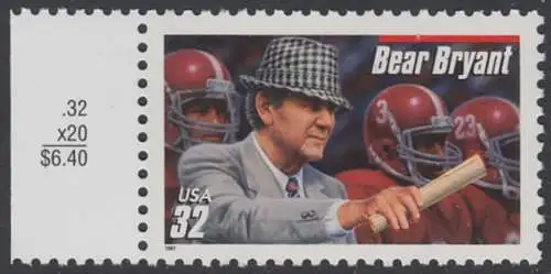 USA Michel 2874 / Scott 3148 postfrisch EINZELMARKE RAND links - Football-Trainer: Paul Bryant