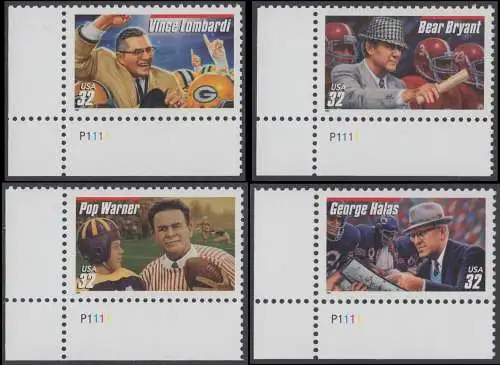 USA Michel 2874-2877 / Scott 3147-3150 postfrisch SATZ(4) EINZELMARKEN ECKRÄNDER unten links - Football-Trainer