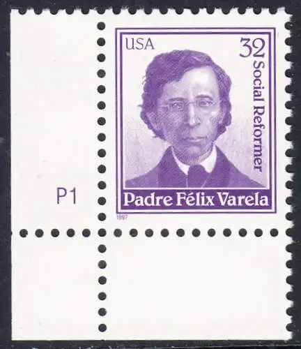 USA Michel 2891 / Scott 3166 postfrisch EINZELMARKE ECKRAND unten links m/ Platten-# P1 - Felix Francisco de la Concepcion Varela y Morales